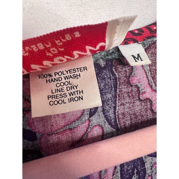 Vintage Top Size MED Ruffles Shoulder Pads Printed Purple Red Green Boehmian - Picture 3 of 5